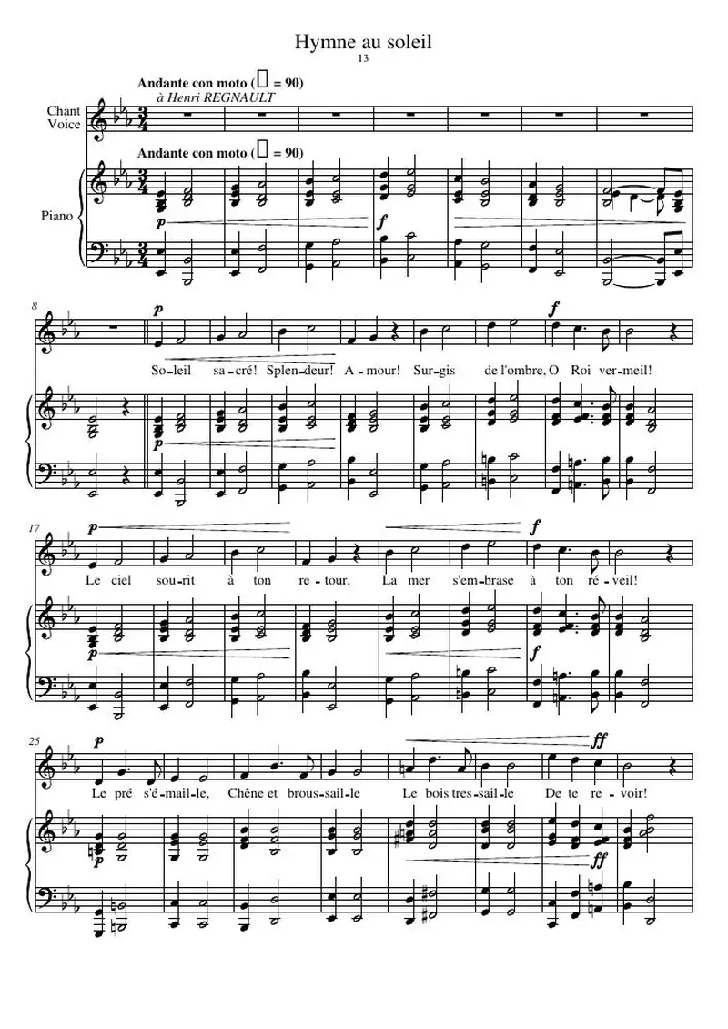 Первая страница нот «Hymne au soleil»