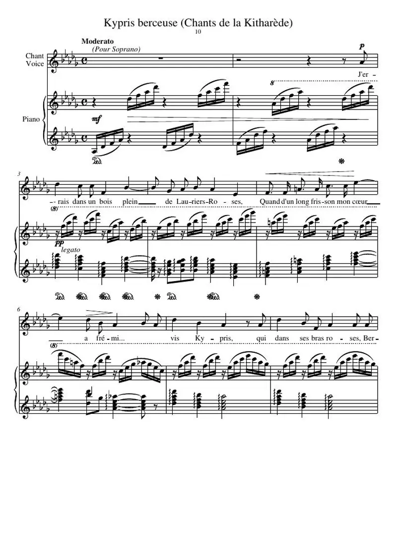 Первая страница нот «Kypris Колыбельная (Chants de la Kitharède)»