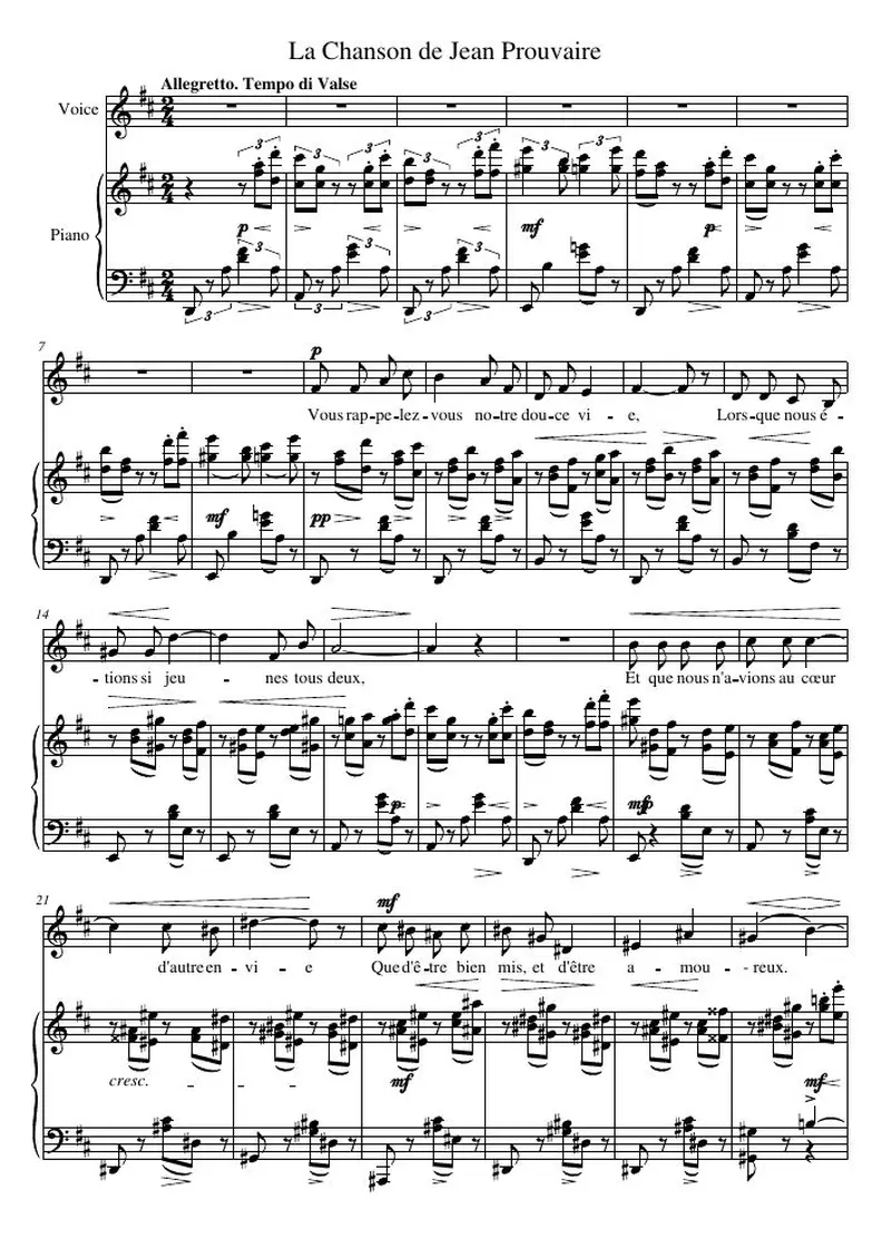 Первая страница нот «La Chanson de Jean Prouvaire»