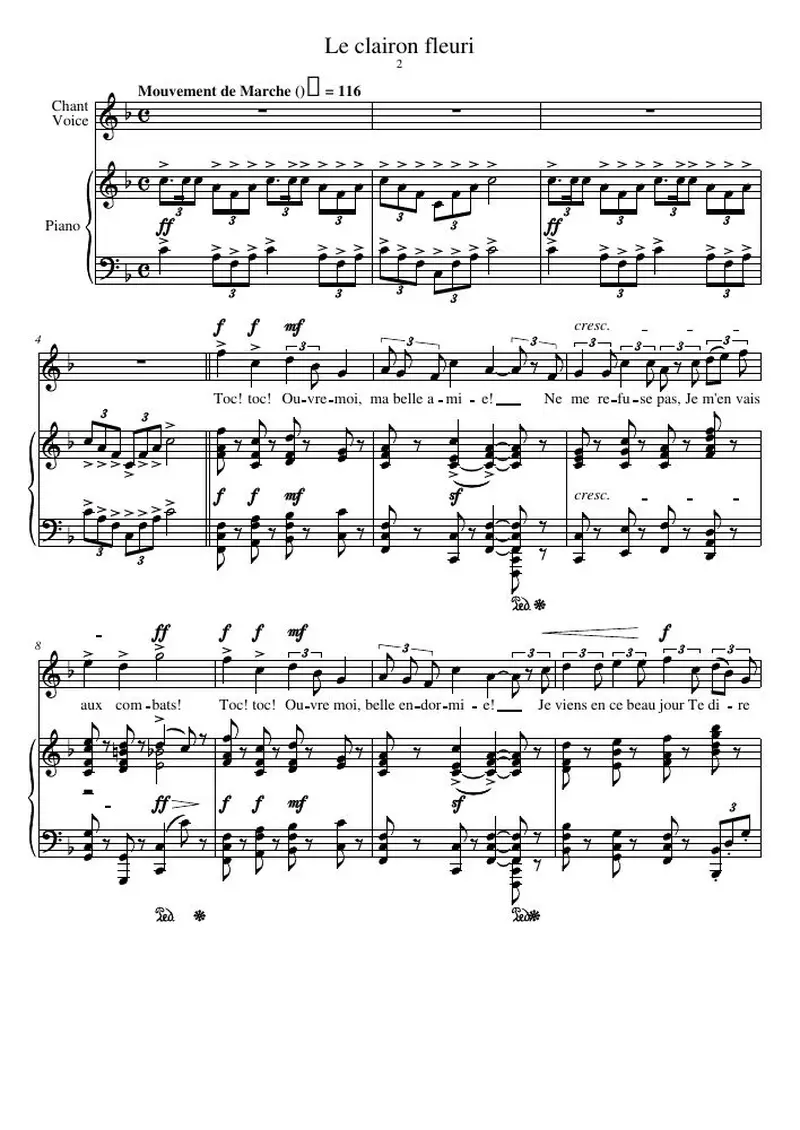 Первая страница нот «Le clairon fleuri»