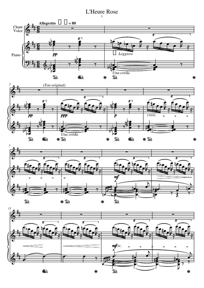 Первая страница нот «L'Heure Rose»
