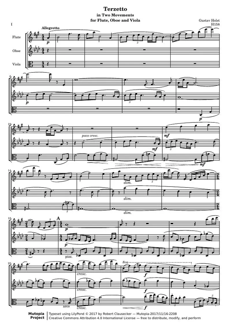 Первая страница нот «Terzetto (H158)»