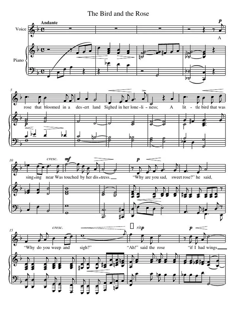 Первая страница нот «The Bird and the Rose»
