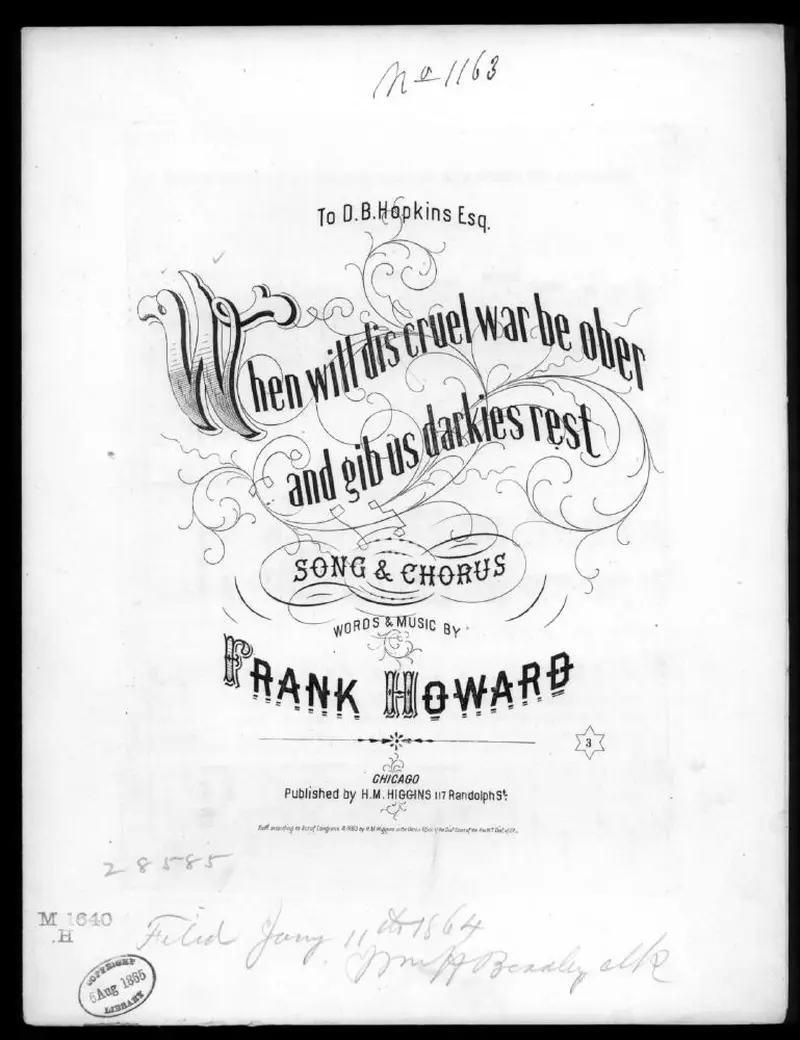 Первая страница нот «When wil dis cruel war be ober and gib us darkies rest?»