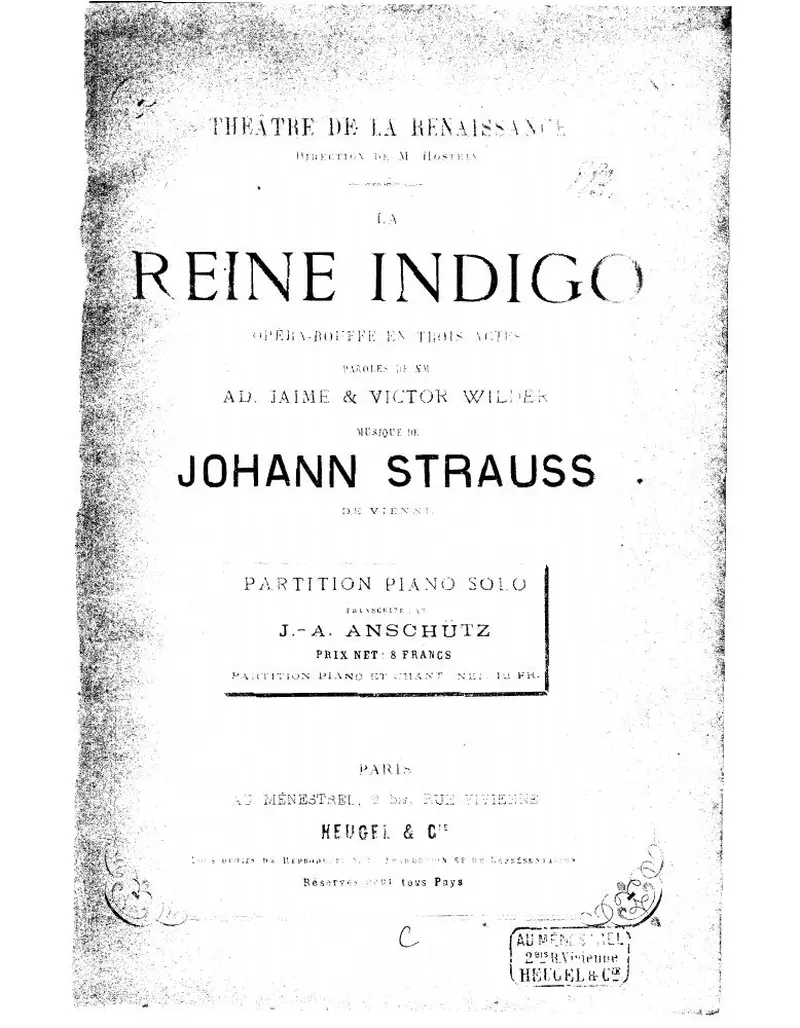 Первая страница нот «La reine Indigo»