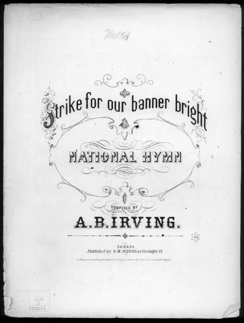 Первая страница нот «Strike for our banner bright! national hymn»