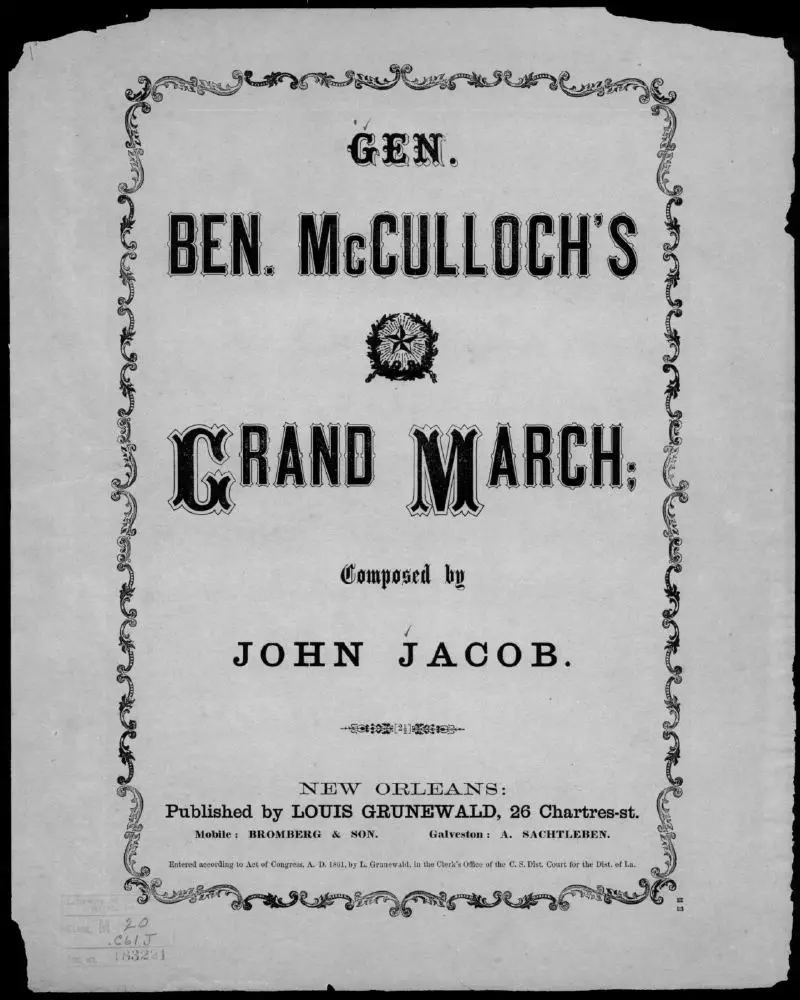 Первая страница нот «Genl. Ben McCulloch's grand Марш»