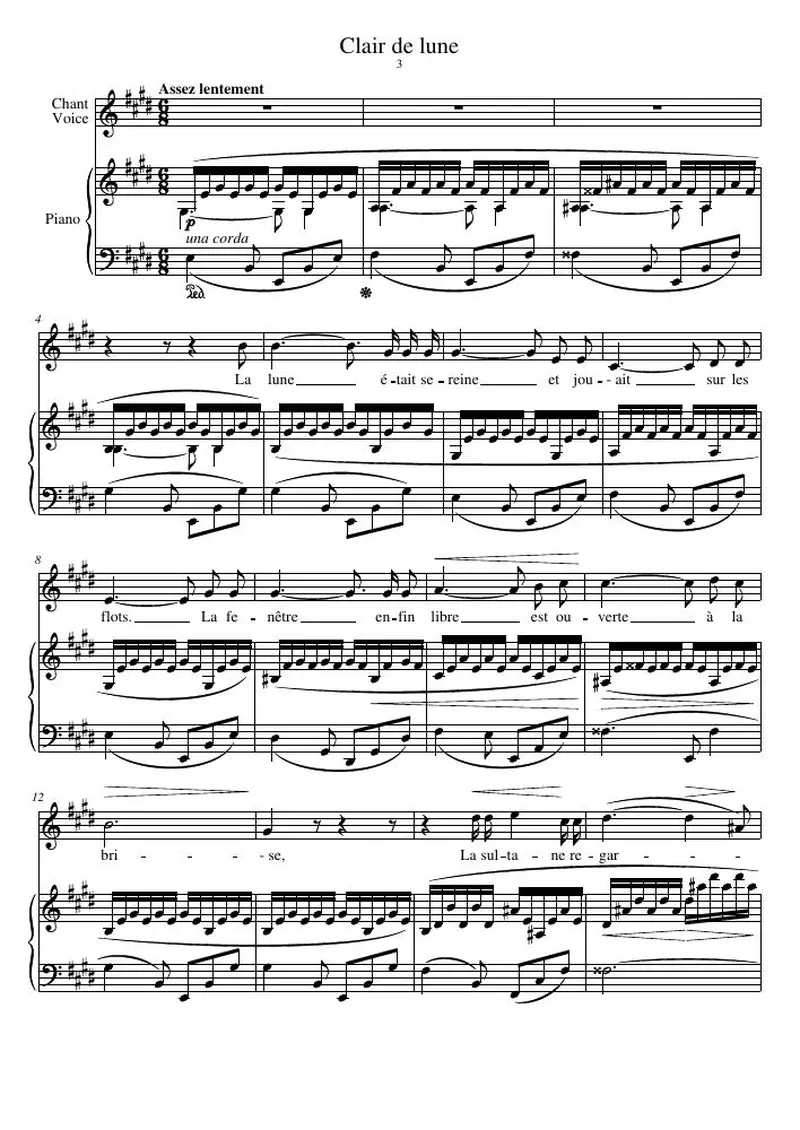 Первая страница нот «Clair de lune»