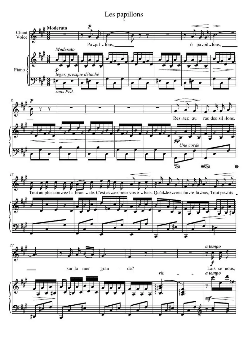 Первая страница нот «Les papillons»