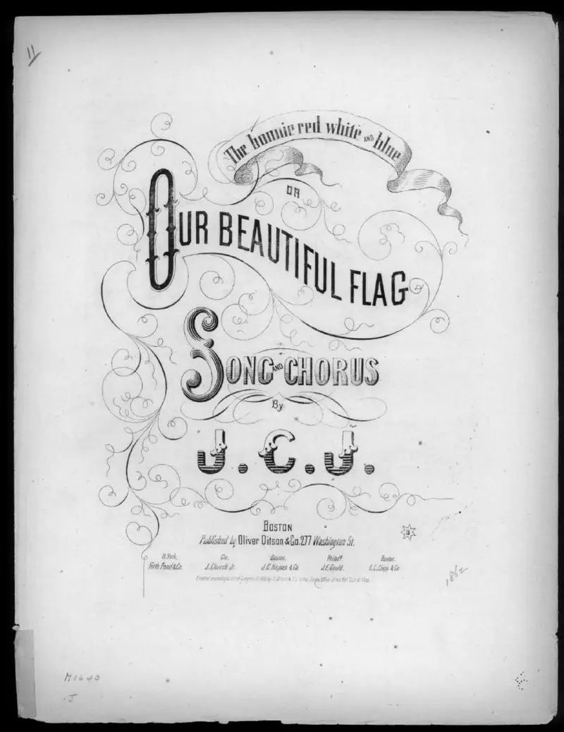 Первая страница нот «Our beautiful flag, or The Bonnie, red, white and blue»