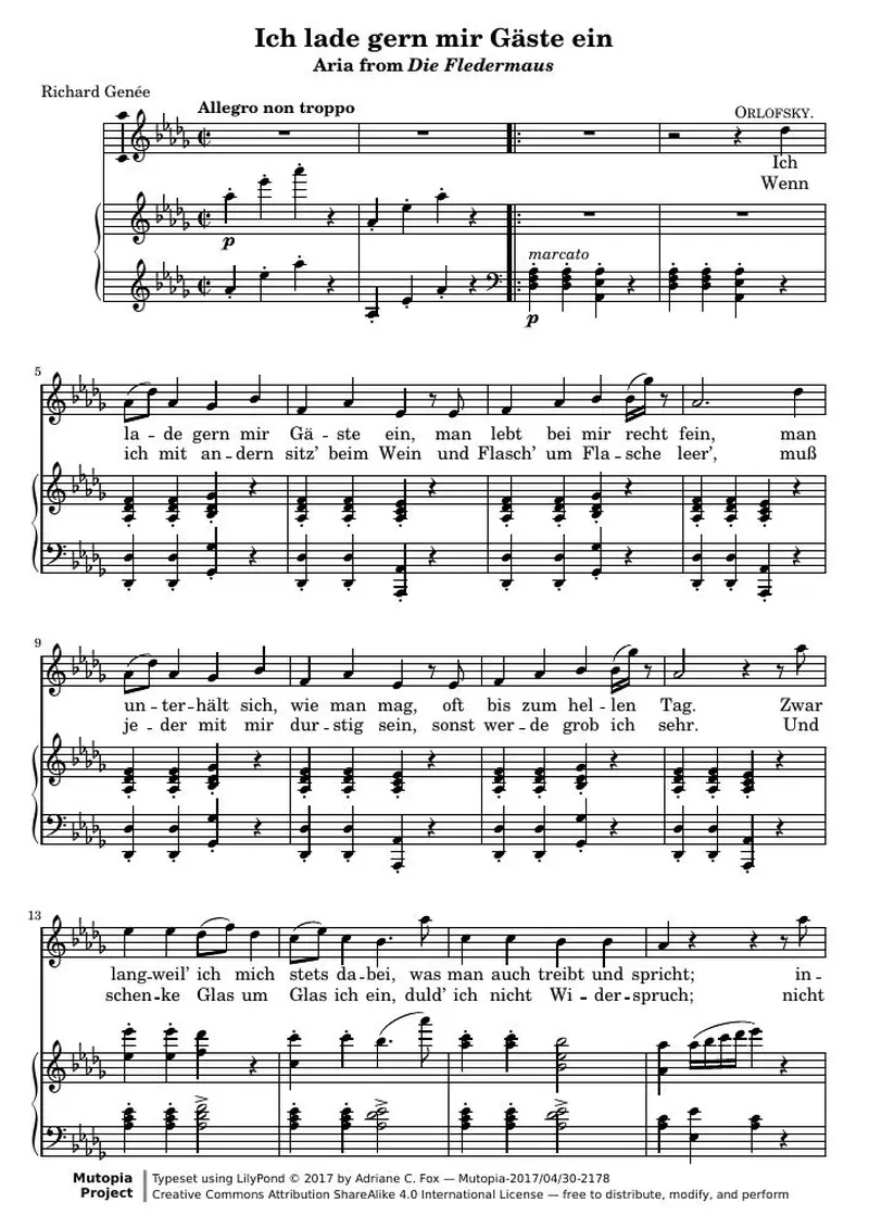 Первая страница нот «Ich lade gern mir Gäste ein (Aria from Die Fledermaus)»
