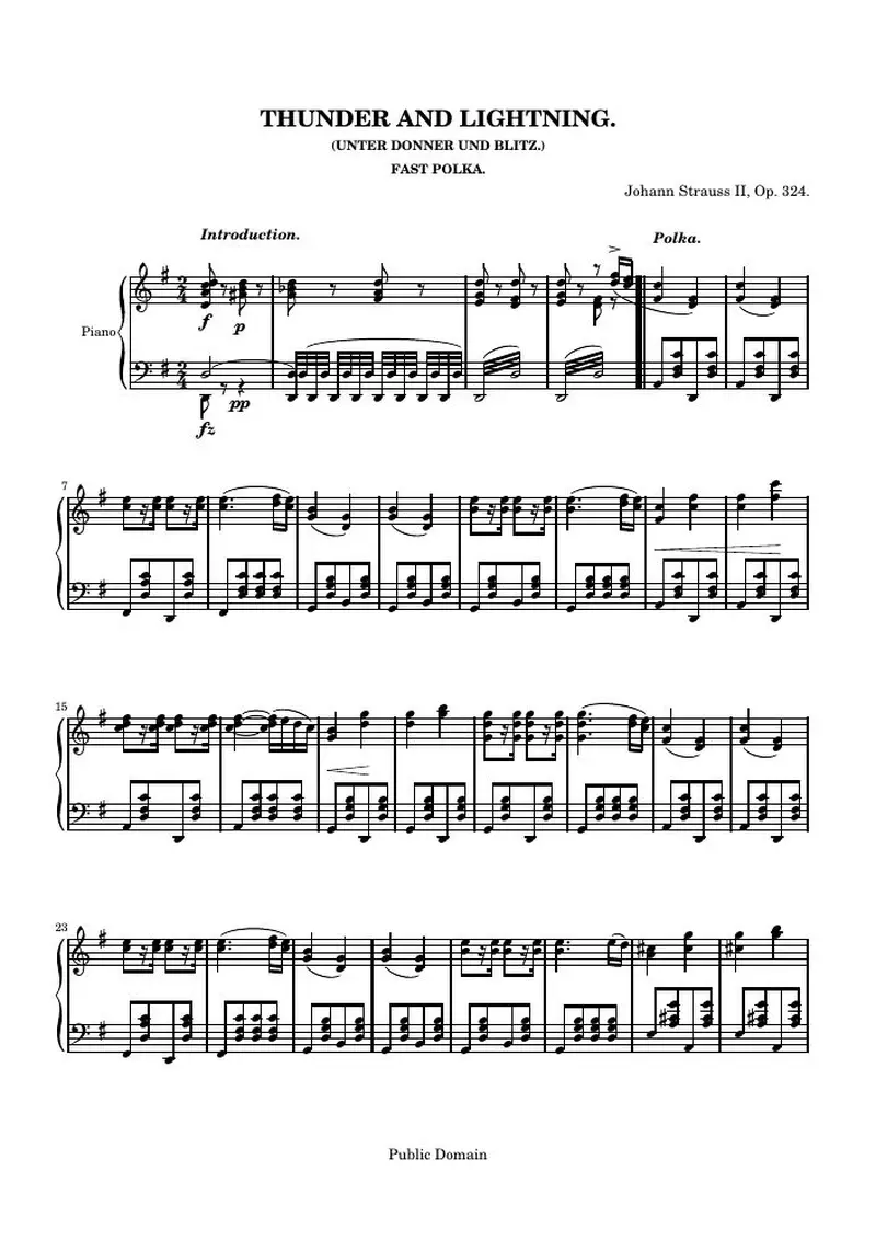 Первая страница нот «Thunder and Lightning (соч. 324)»
