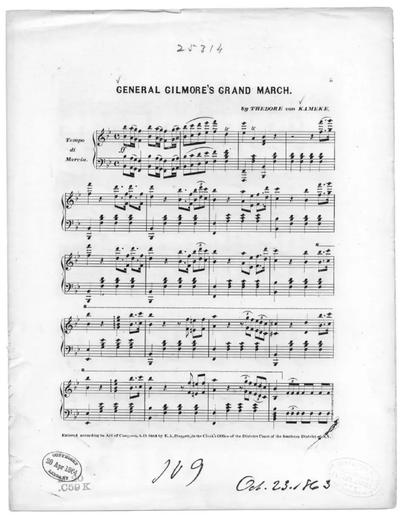 Первая страница нот «General Gilmore's grand Марш»