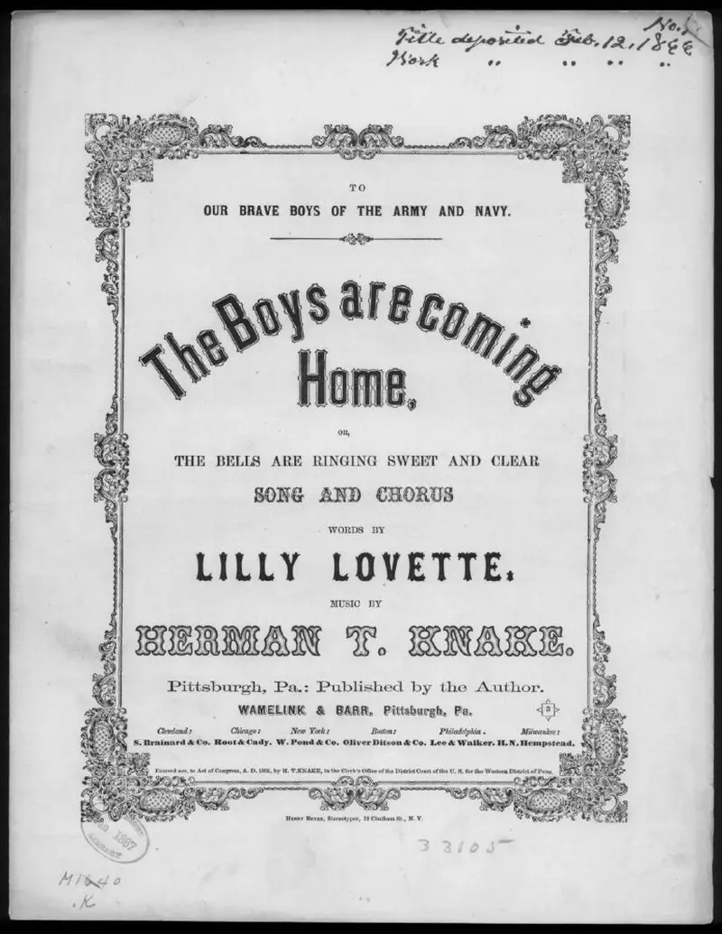 Первая страница нот «The Boys are coming home, or The Bells are ringing sweet and clear»