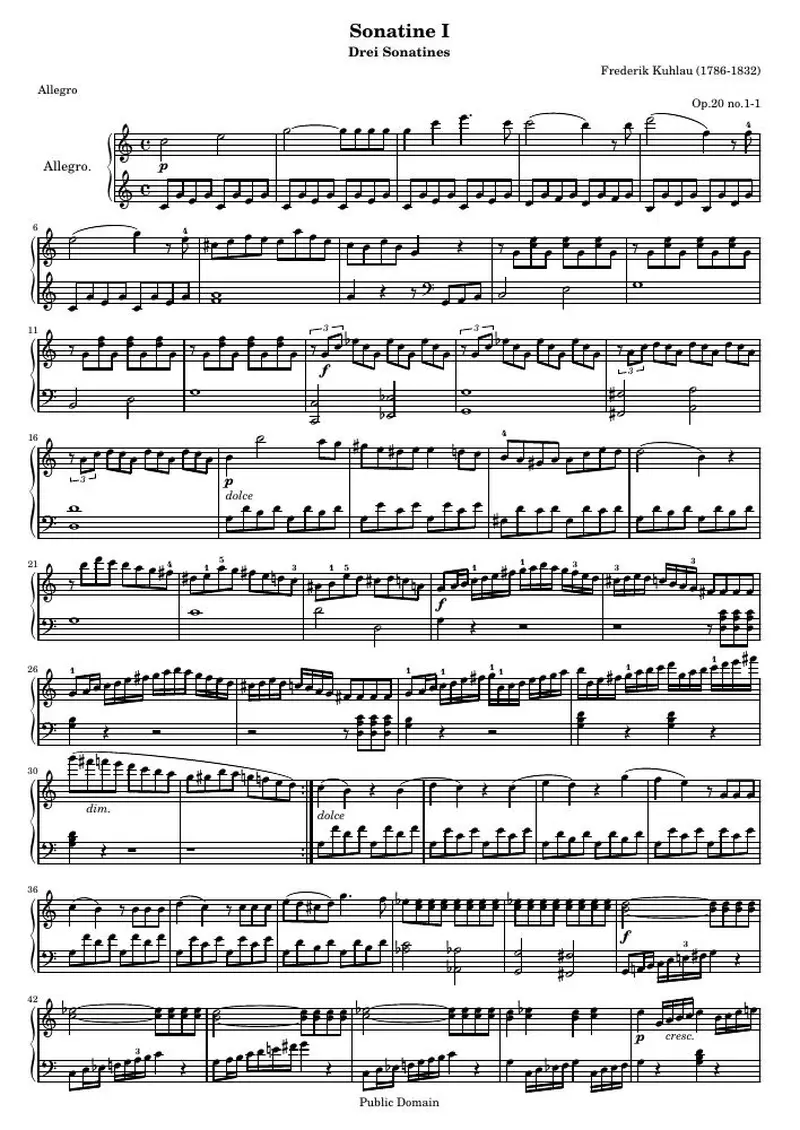 Первая страница нот «Сонатина I - Allegro»