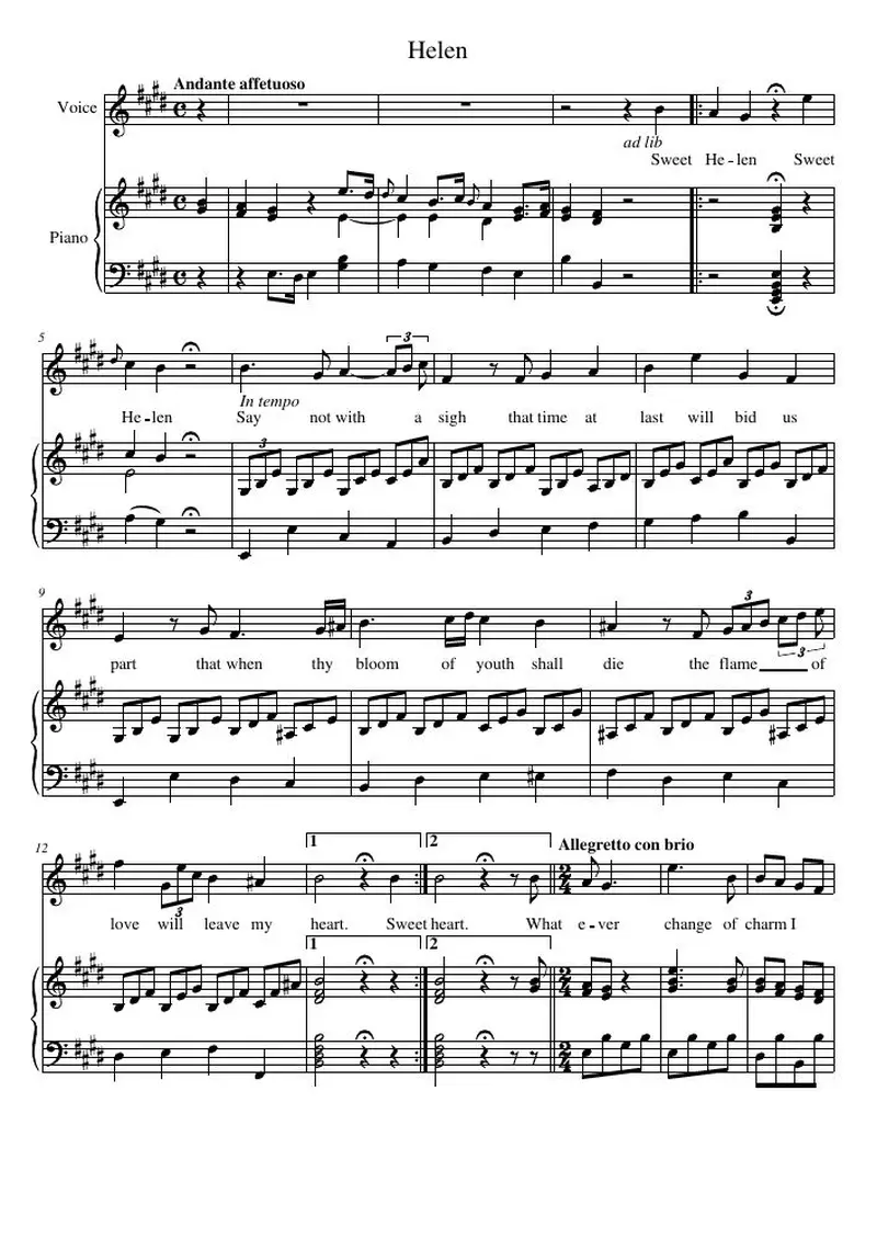 Первая страница нот «Helen»