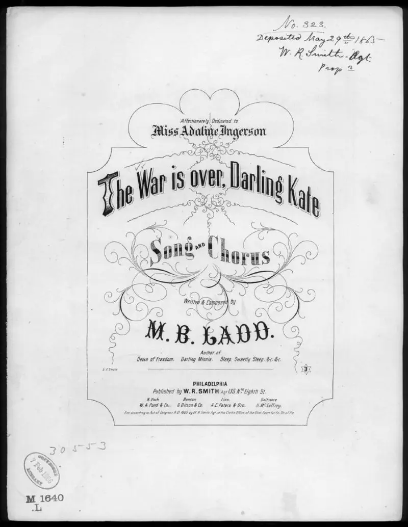 Первая страница нот «The War is over darling Kate»