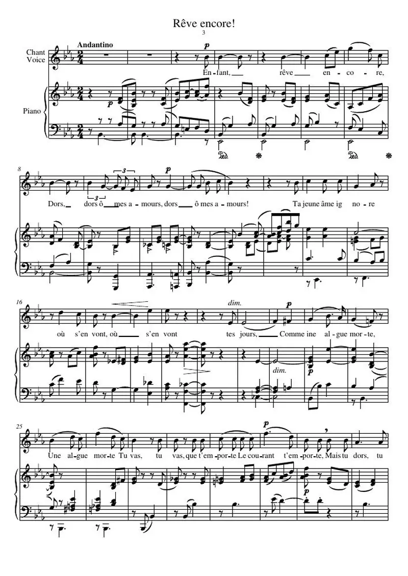 Первая страница нот «Rêve encore!»