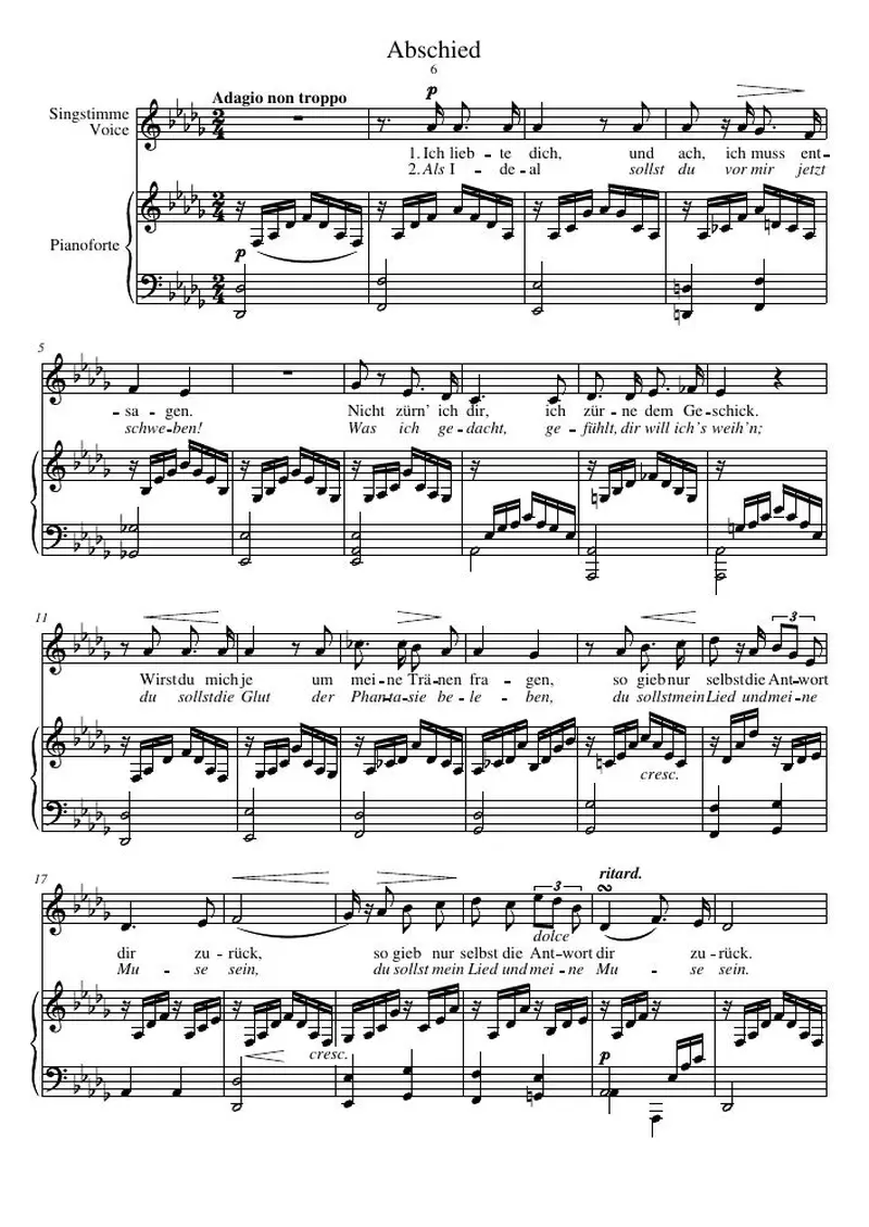 Первая страница нот «Abschied (6 Lieder, соч.10)»