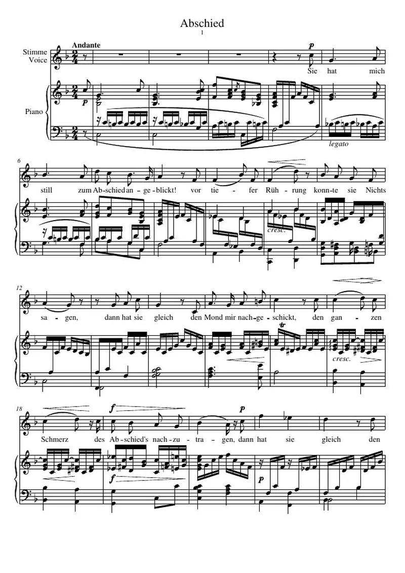 Первая страница нот «Abschied (6 Lieder, соч.13)»