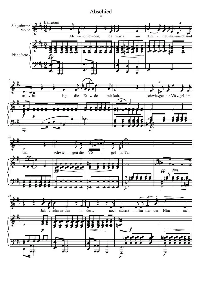 Первая страница нот «Abschied»