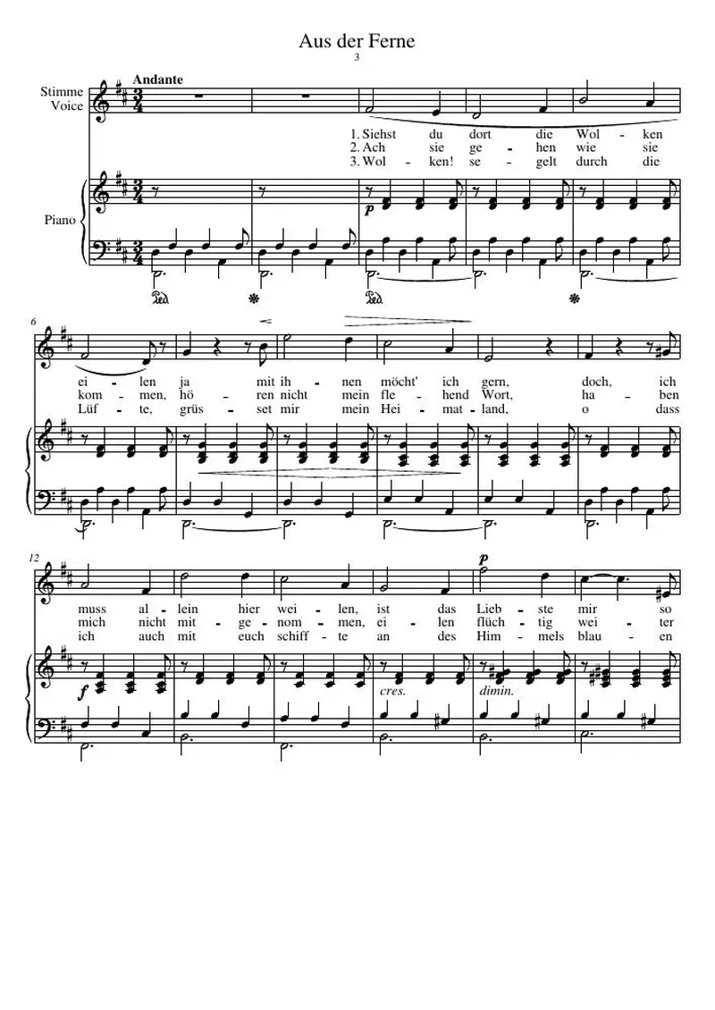 Первая страница нот «Aus der Ferne»