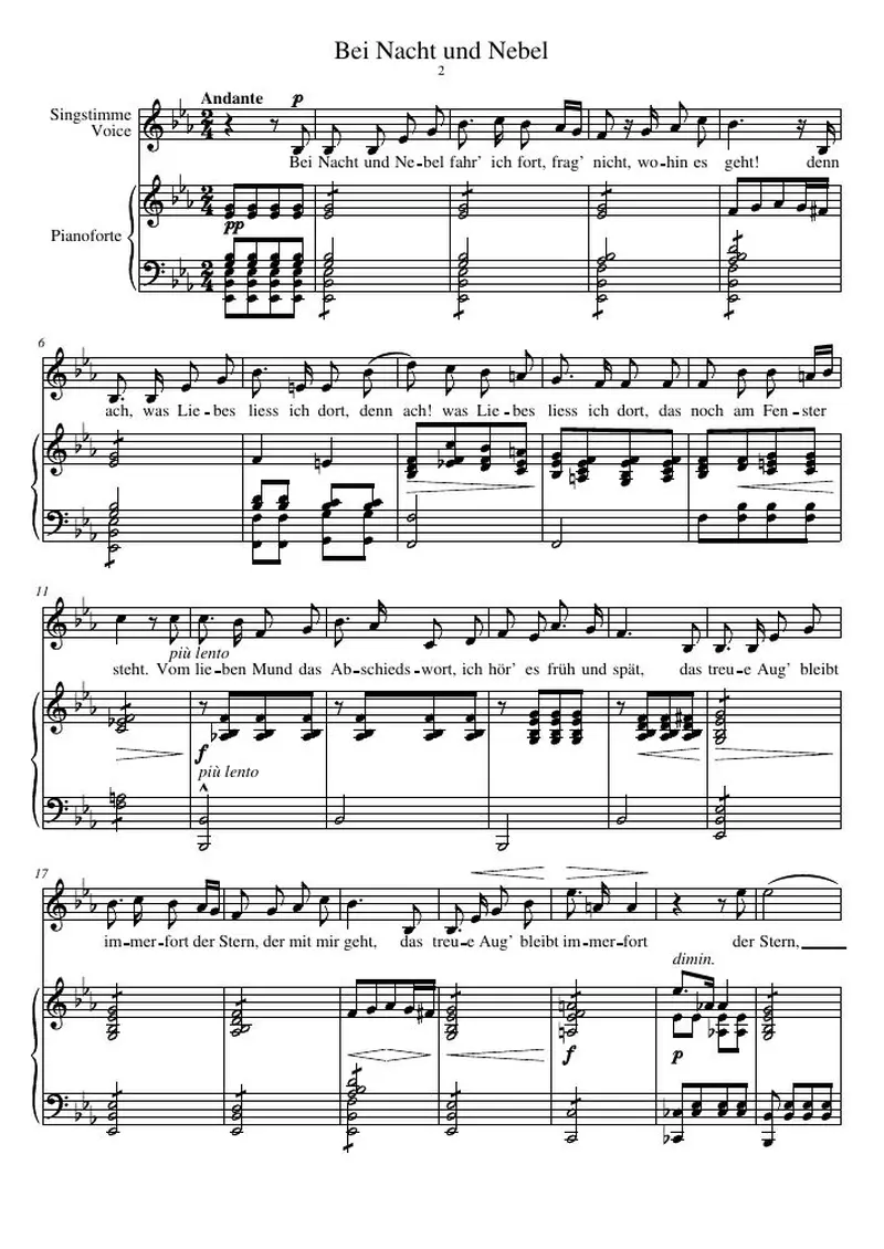 Первая страница нот «Bei Nacht und Nebel»