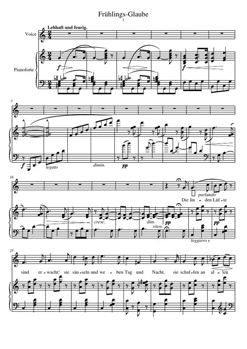 Первая страница нот «Frühlings-Glaube»
