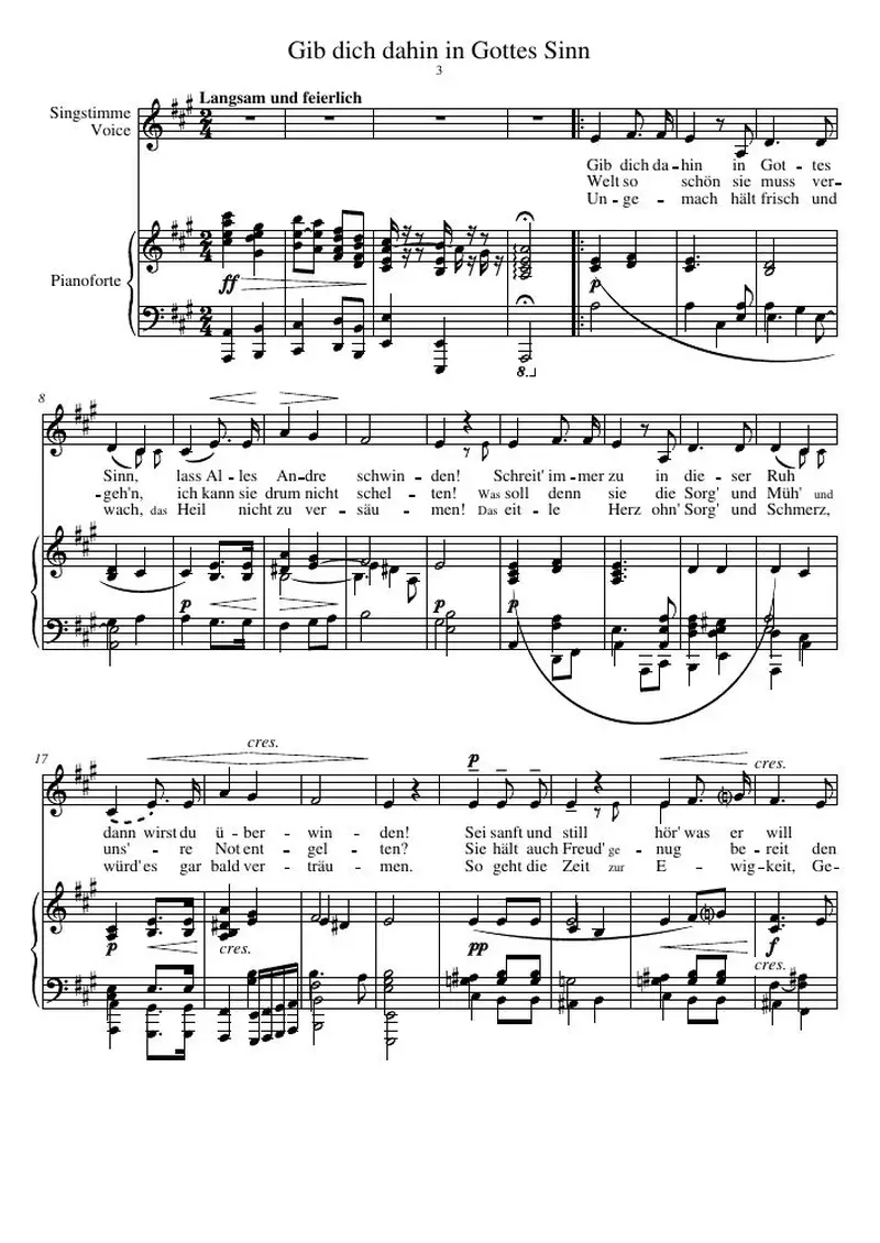 Первая страница нот «Gib dich dahin Gottes Sinn»