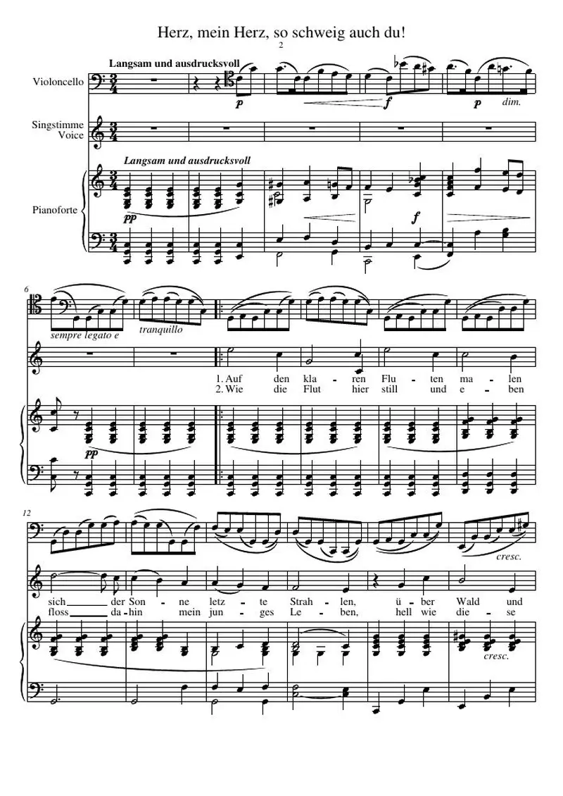 Первая страница нот «Herz, mein Herz, so schweig auch du!»