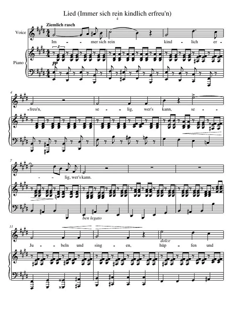 Первая страница нот «Песня (Immer sich rein kindlich erfreu'n)»