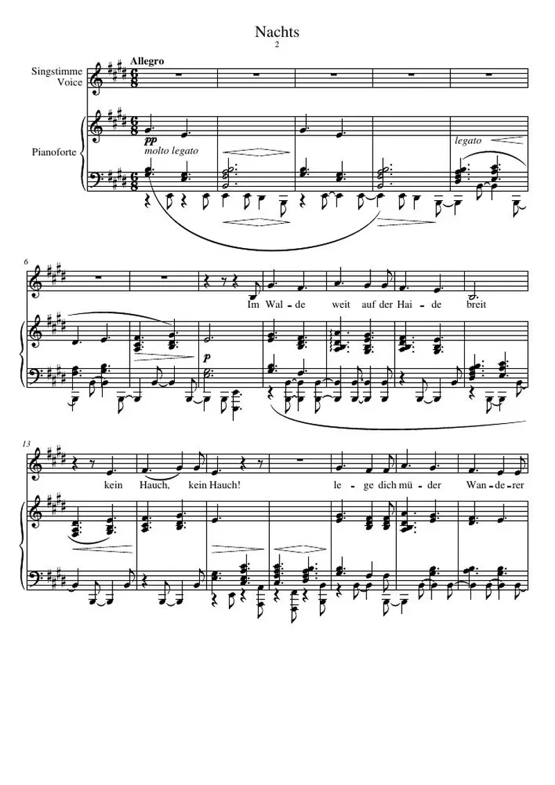 Первая страница нот «Nachts»