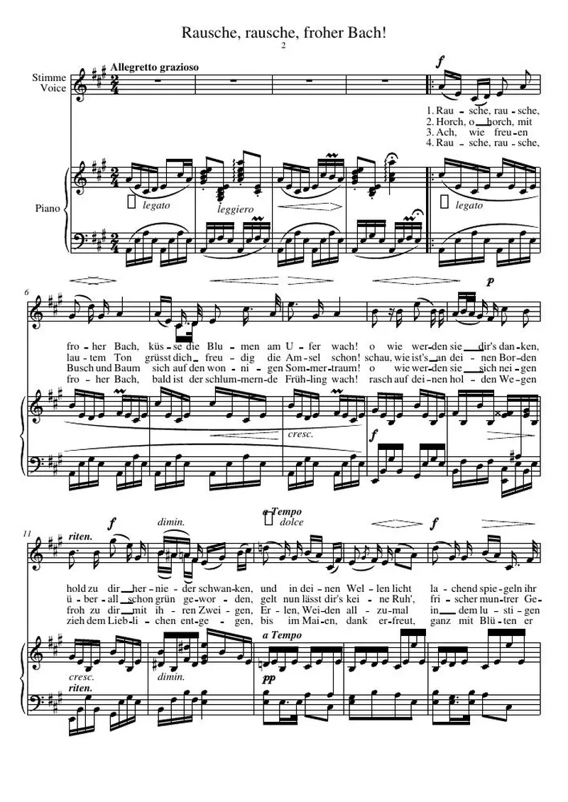 Первая страница нот «Rausche, rausche, froher Bach!»
