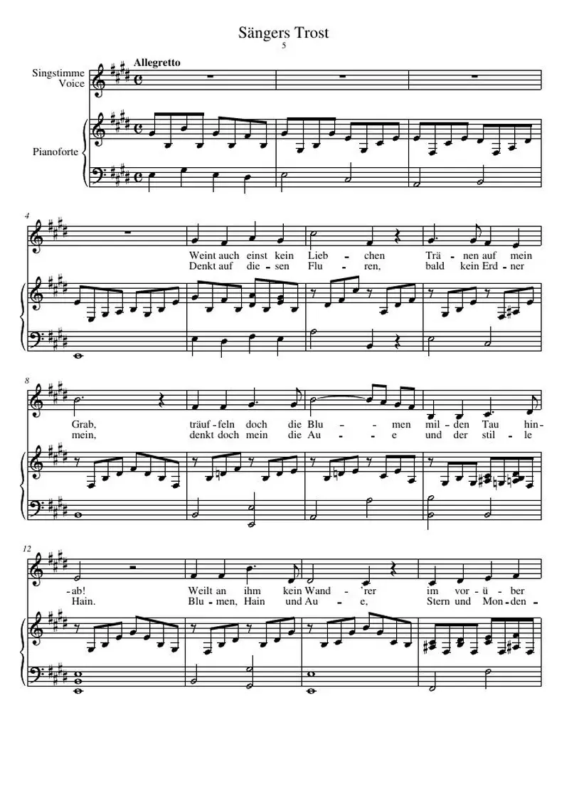 Первая страница нот «Sängers Trost»