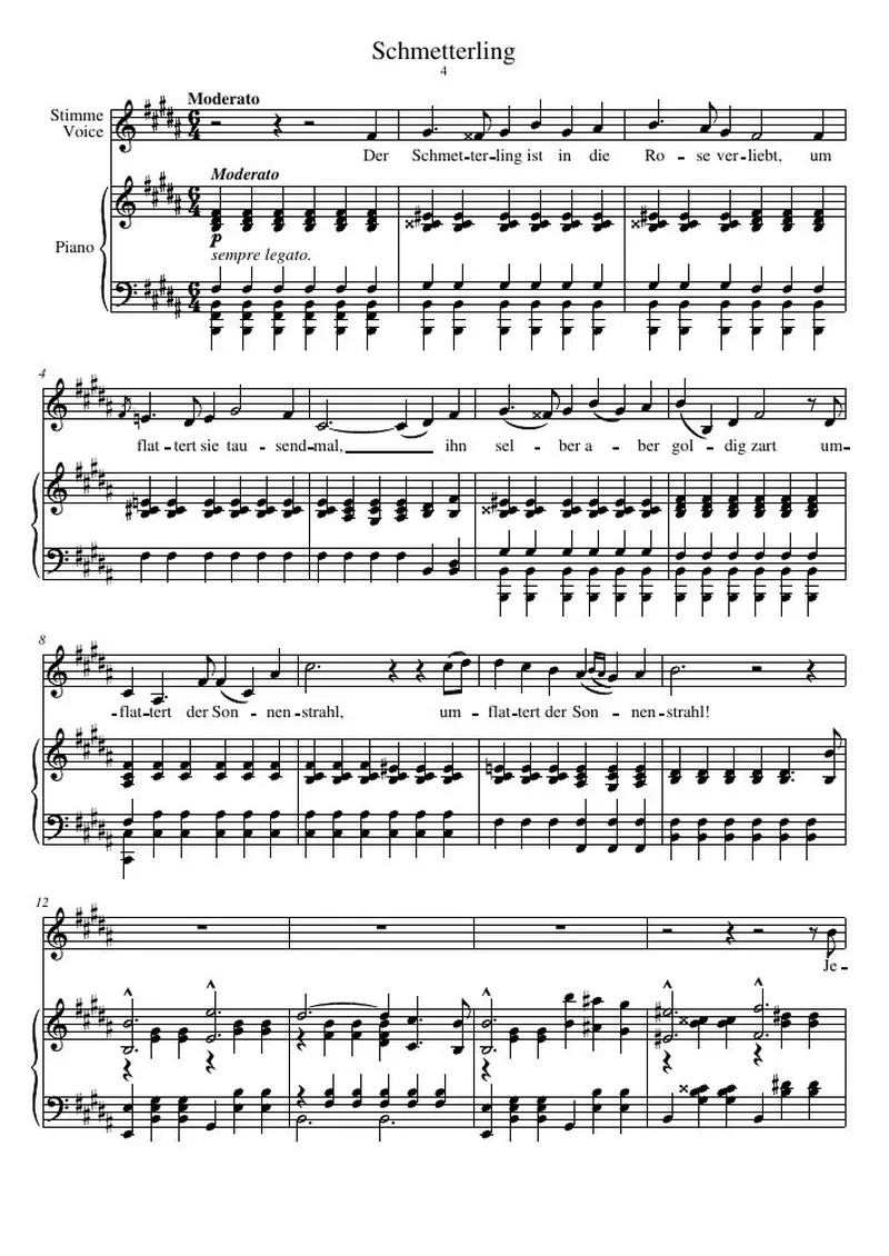 Первая страница нот «Schmetterling (6 Lieder, соч.13)»