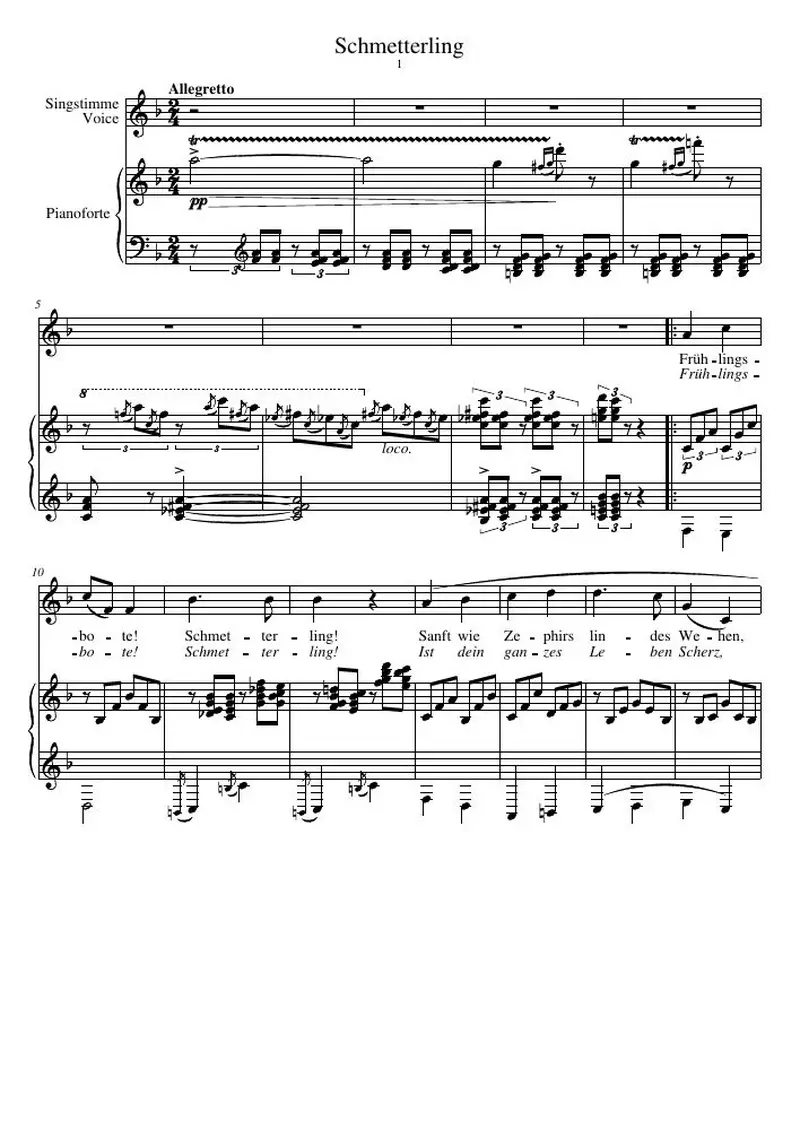 Первая страница нот «Schmetterling»