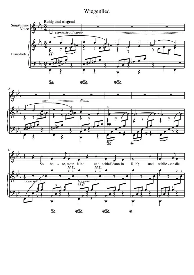 Первая страница нот «Wiegenlied»