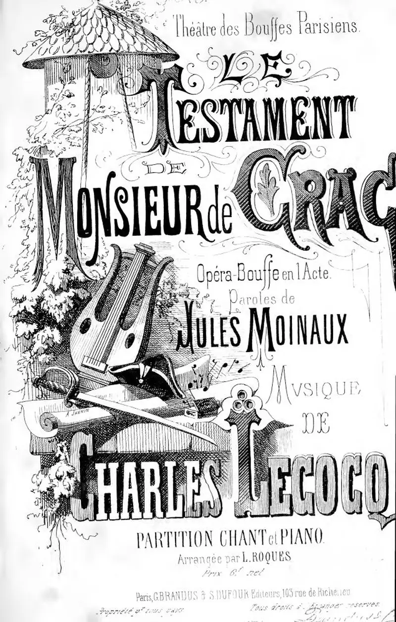 Первая страница нот «Le testament de Monsieur de Crac»