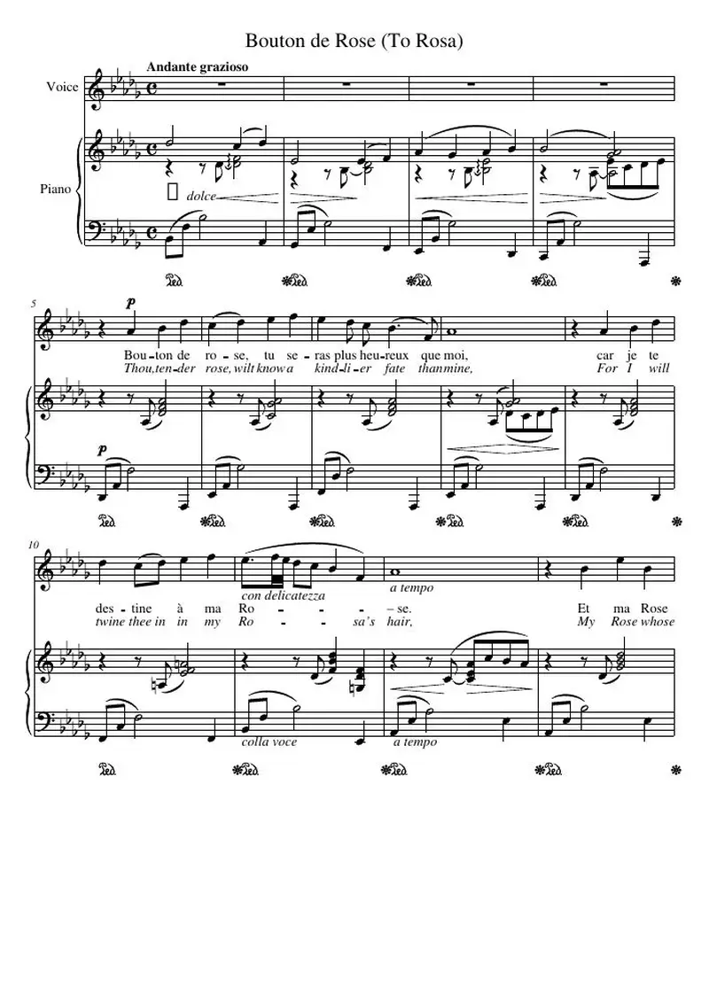 Первая страница нот «Bouton de Rose (To Rosa)»