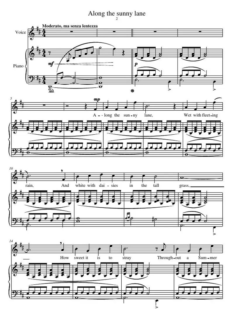 Первая страница нот «Along the sunny lane»