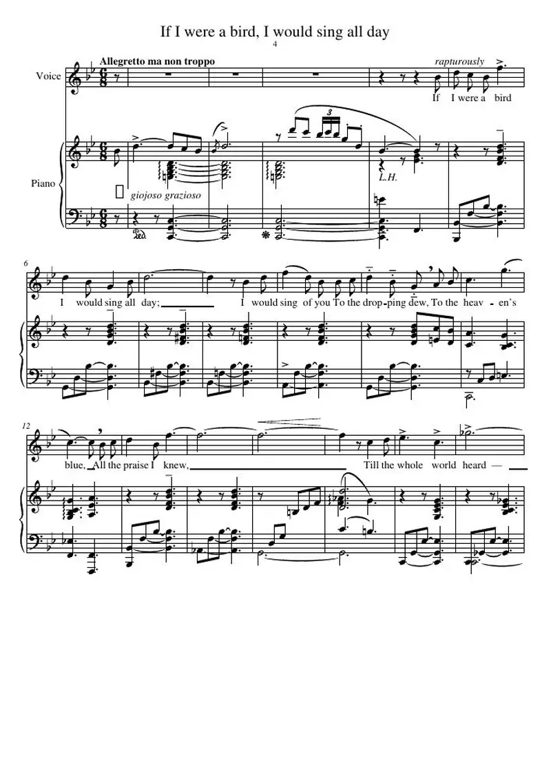 Первая страница нот «If I were a bird, I would sing all day»