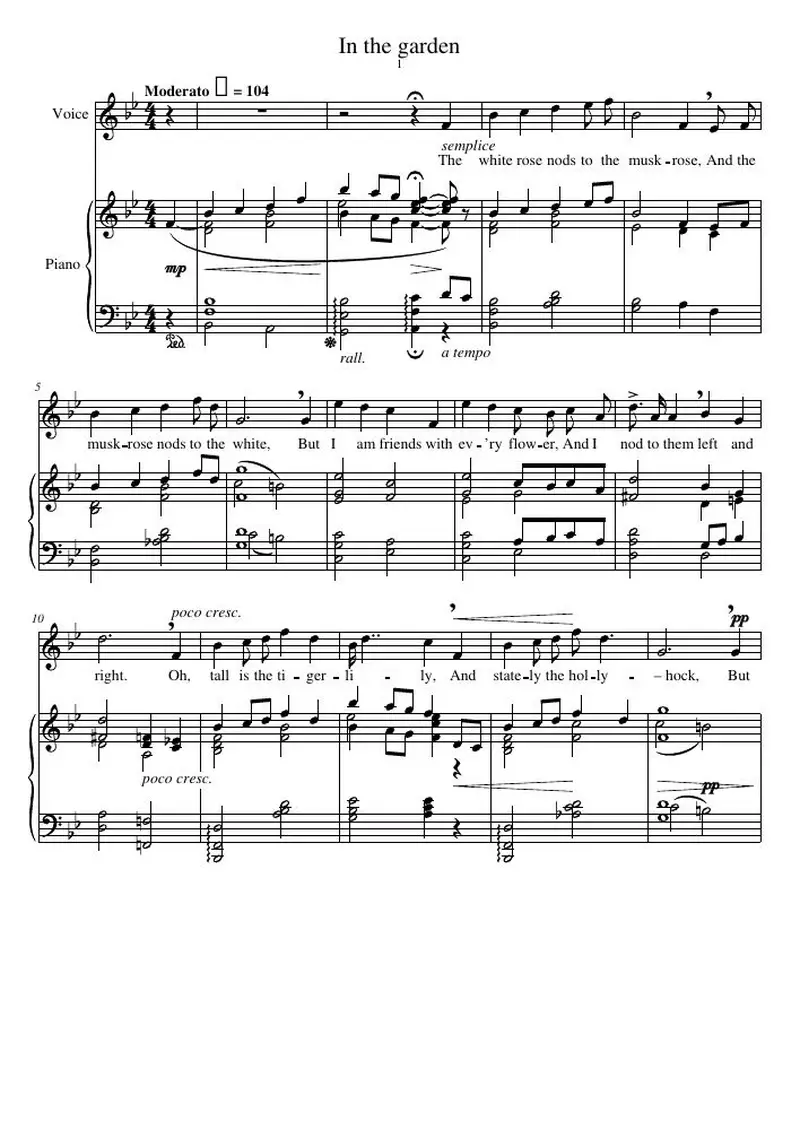 Первая страница нот «In the garden»