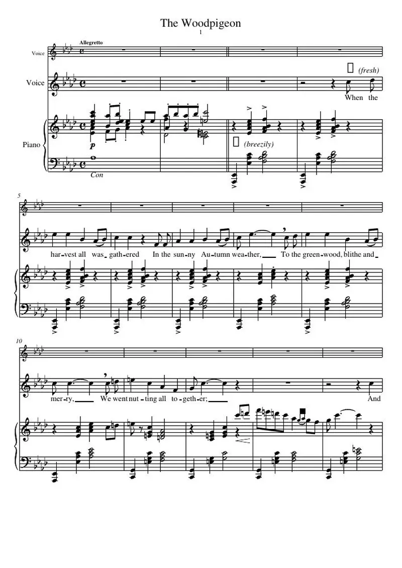 Первая страница нот «The Woodpigeon»