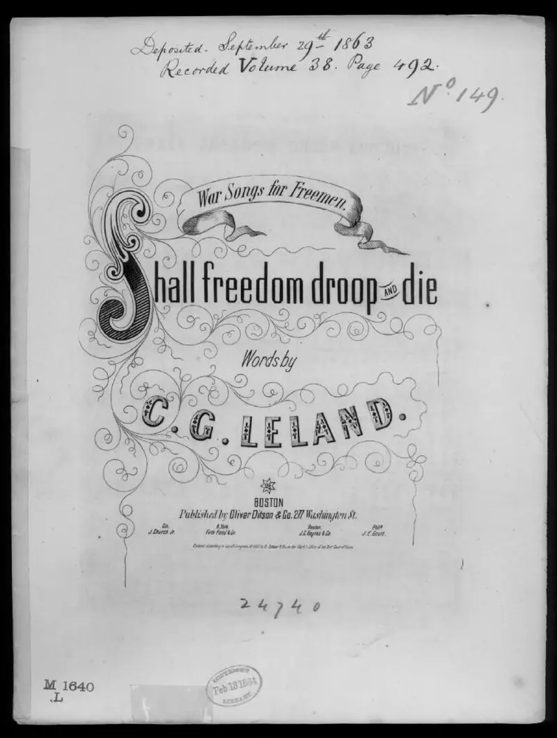 Первая страница нот «Shall freedom droop and die?»