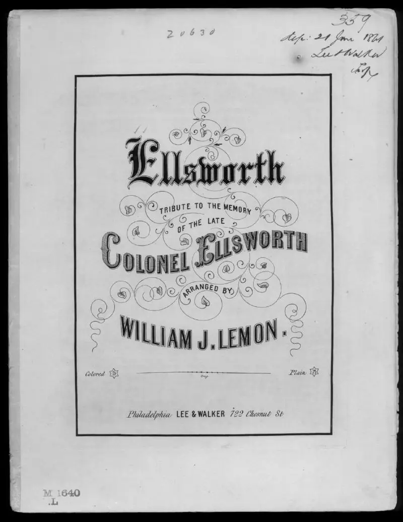 Первая страница нот «A Tribute to the memory of the late Colonel Ellsworth»