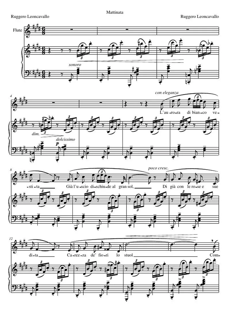 Первая страница нот «Mattinata»