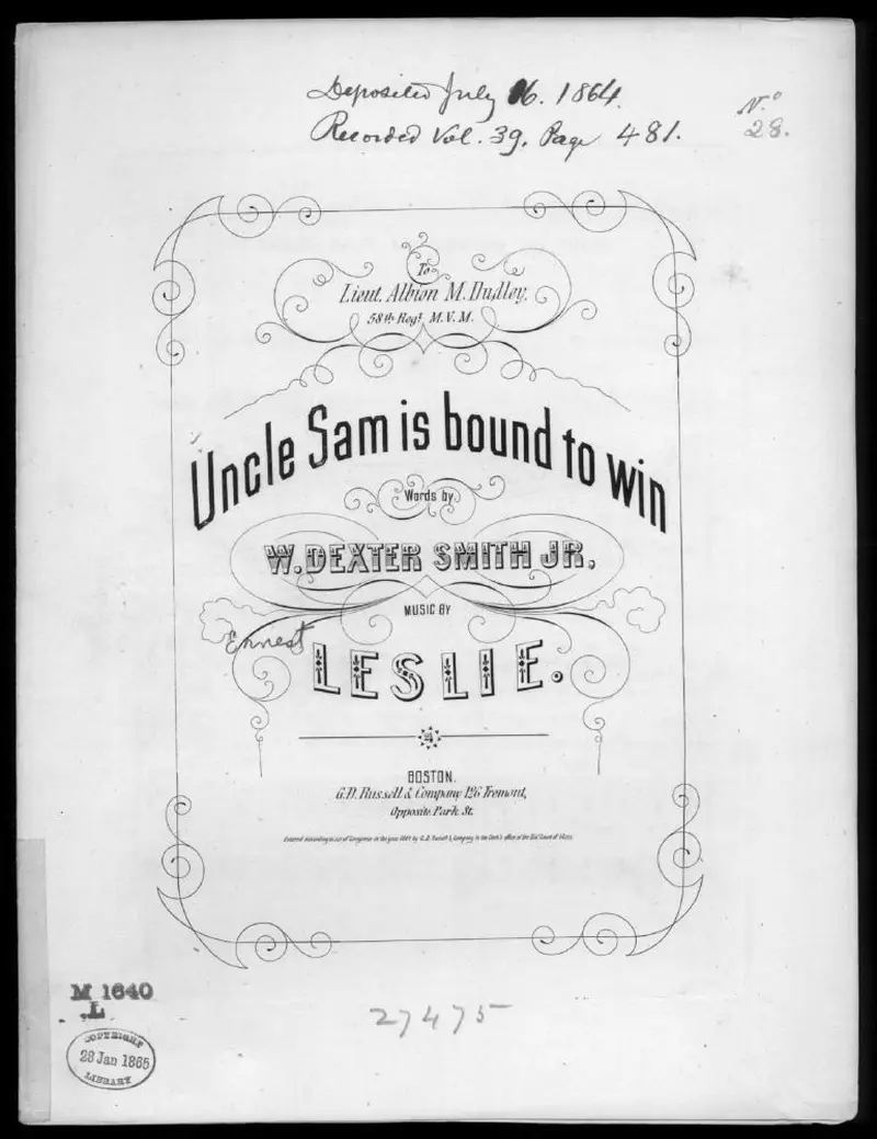 Первая страница нот «Uncle Sam is bound to win»