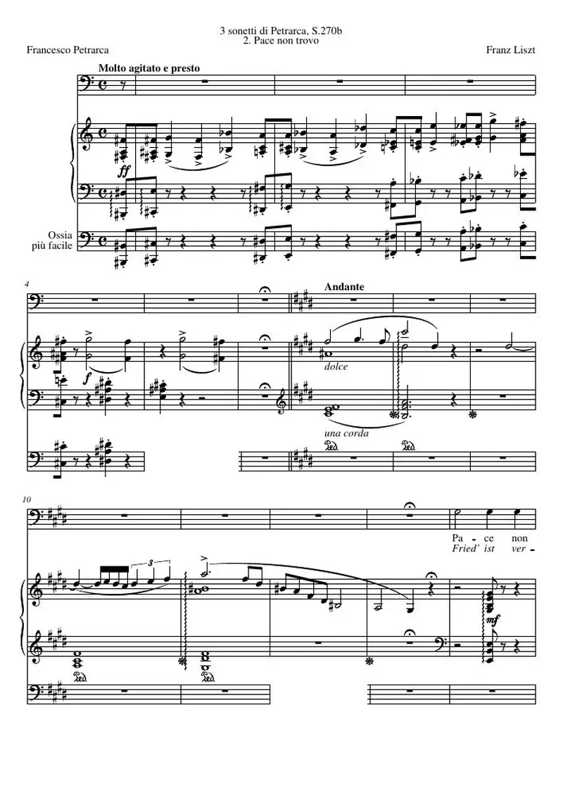 Первая страница нот «Pace non trovo»