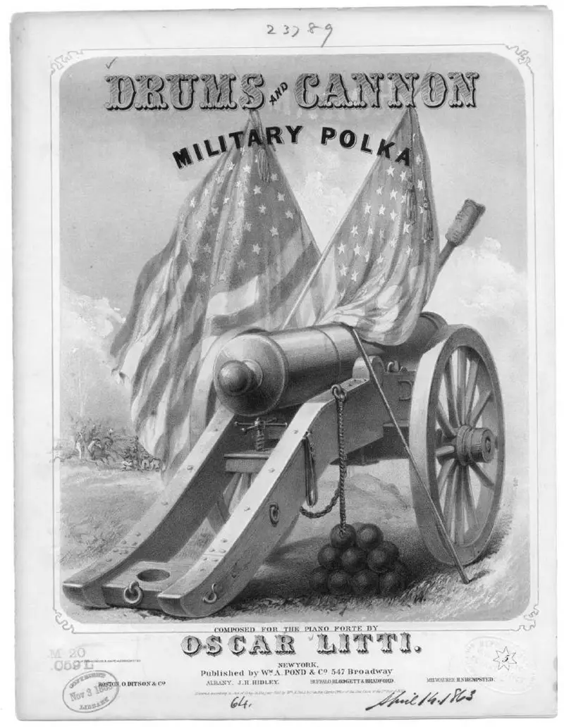 Первая страница нот «Drums and cannon, military polka»