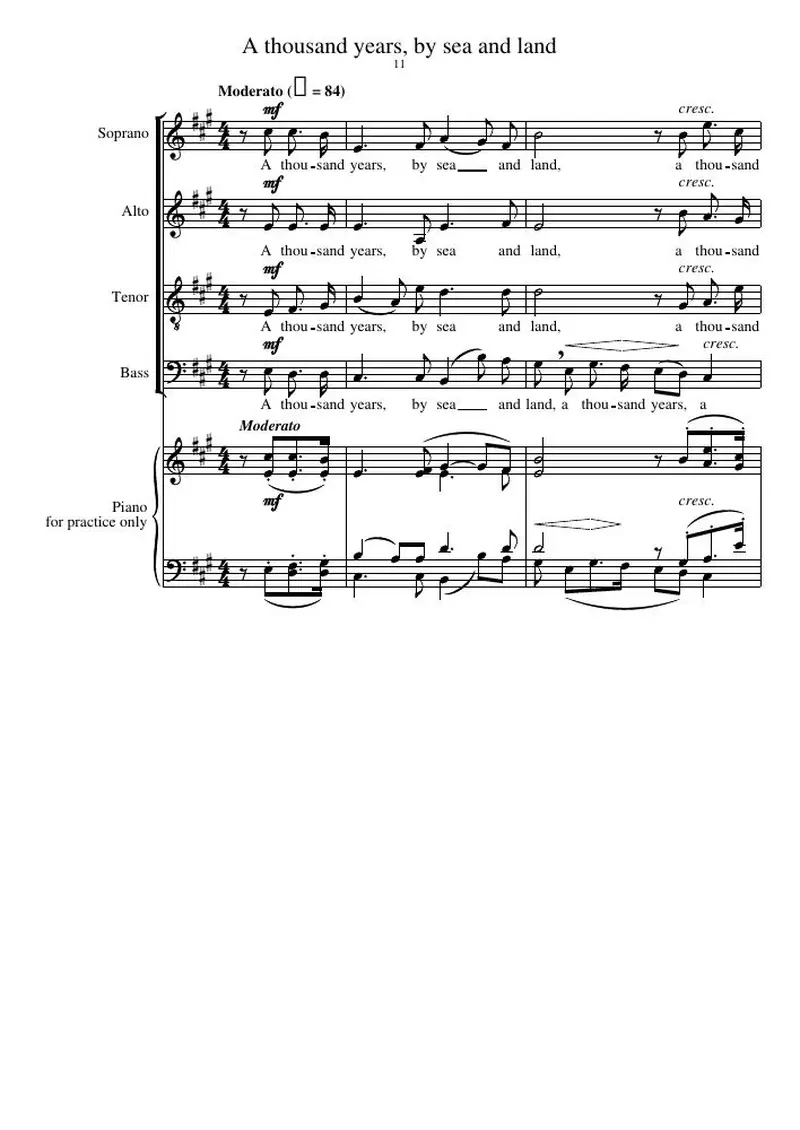 Первая страница нот «A thousand years, by sea and land»
